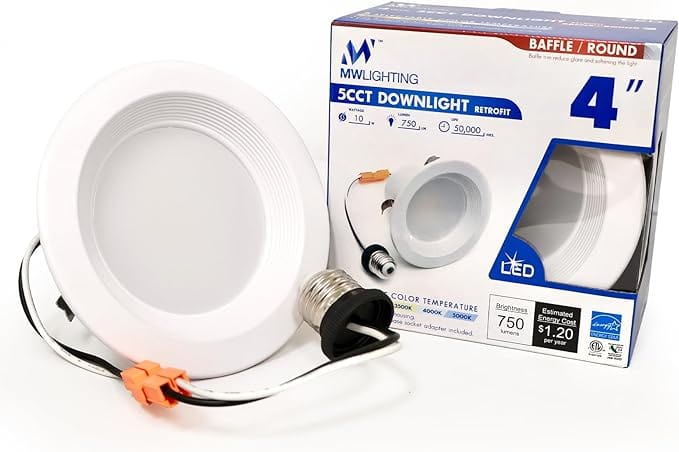 Recessed Light 4 inch / White / Baffled Round Adjustable Color Temp Dimmable Recessed Light Retrofit Kit MRD410BA-5CCT Image