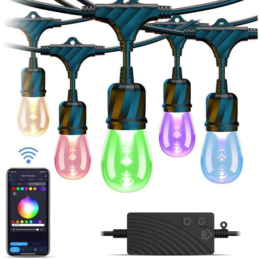 15 Bulbs (49 ft) RGBW Smart Wi-Fi Low Voltage Bistro String Lights SLR100-49 Image