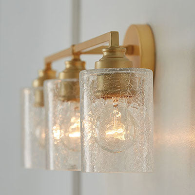 Milan 3-Light Vanity – Vibrant Gold Leaf with Clear Seeded Glass