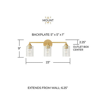 Milan 3-Light Vanity – Vibrant Gold Leaf with Clear Seeded Glass