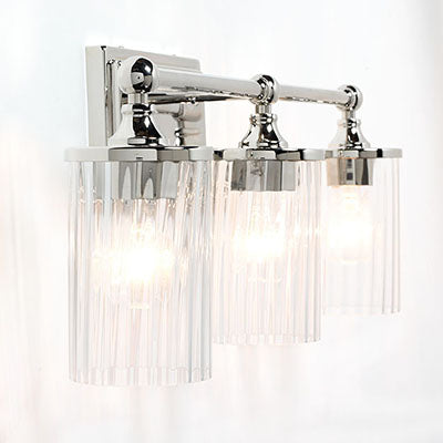 Camden 3-Light Vanity – Polished Nickel with Ribbed Glass Shades