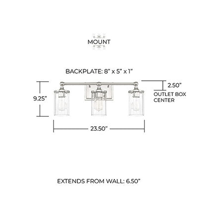 Camden 3-Light Vanity – Polished Nickel with Ribbed Glass Shades