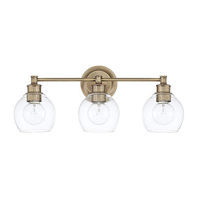 Mid-Century 3-Light Vanity – Aged Brass Finish with Contoured Glass Shades