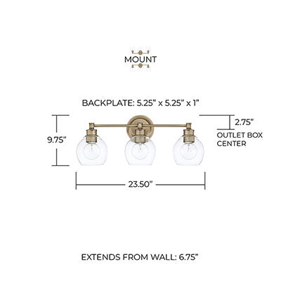 Mid-Century 3-Light Vanity – Aged Brass Finish with Contoured Glass Shades