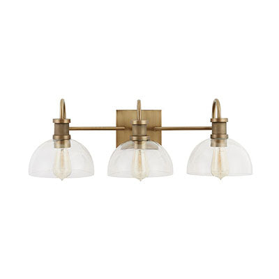 Cassidy 3-Light Vanity – Aged Brass with Clear Glass Shades