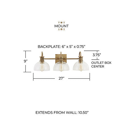 Cassidy 3-Light Vanity – Aged Brass with Clear Glass Shades
