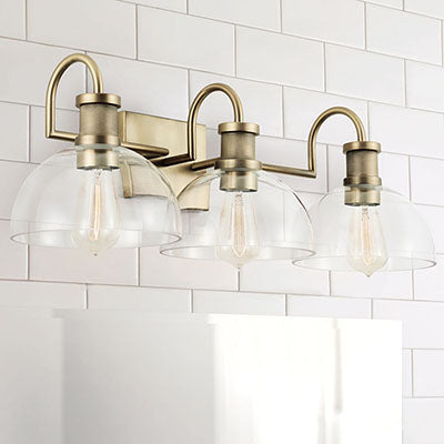 Cassidy 3-Light Vanity – Aged Brass with Clear Glass Shades