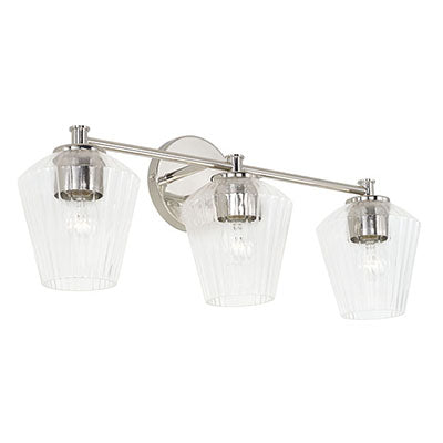 Beau 3-Light Vanity – Polished Nickel with Fluted Glass Shades