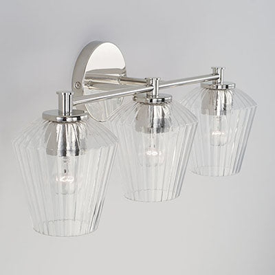 Beau 3-Light Vanity – Polished Nickel with Fluted Glass Shades