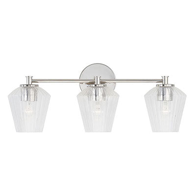 Beau 3-Light Vanity – Polished Nickel with Fluted Glass Shades