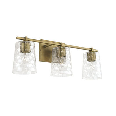 Burke 3-Light Vanity – Aged Brass Finish with Tapered Honeycomb Glass