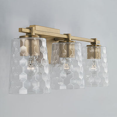 Burke 3-Light Vanity – Aged Brass Finish with Tapered Honeycomb Glass