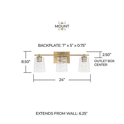 Burke 3-Light Vanity – Aged Brass Finish with Tapered Honeycomb Glass