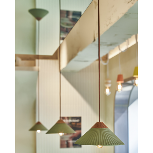 Euri Lighting Summit Mountain 10" Pendant Light – Olive Green Concrete & Wood