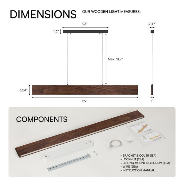 Euri Lighting 39" Linear LED Pendant – Modern IPE Wood Design