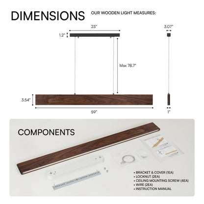 Euri Lighting 39" Linear LED Pendant – Modern IPE Wood Design