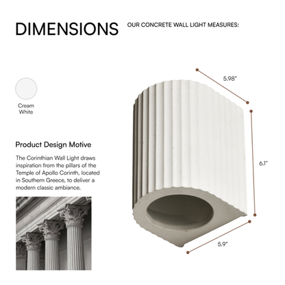 Euri Lighting Corinthian Artisan Concrete Wall Sconce – Cream White