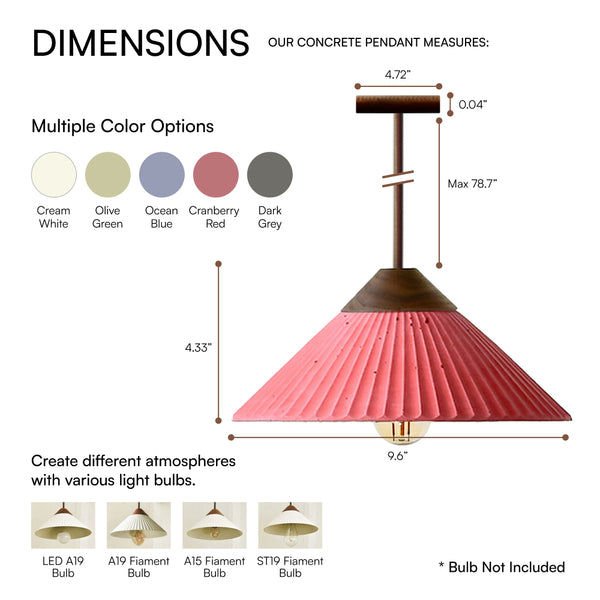 Euri Lighting Summit Mountain 10" Artisan Concrete Pendant – Red Finish (EIN-HL4CR-1100)