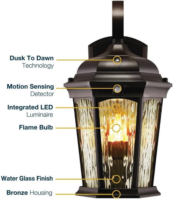 Euri Lighting 14.5 in. LED Outdoor Flame Lantern Wall Sconce