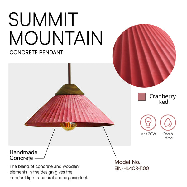 Euri Lighting Summit Mountain 10" Artisan Concrete Pendant – Red Finish (EIN-HL4CR-1100)
