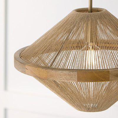 Maya Closed Dual Mount Pendant Wood and Brass