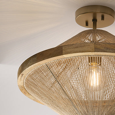 Maya Closed Dual Mount Pendant Wood and Brass