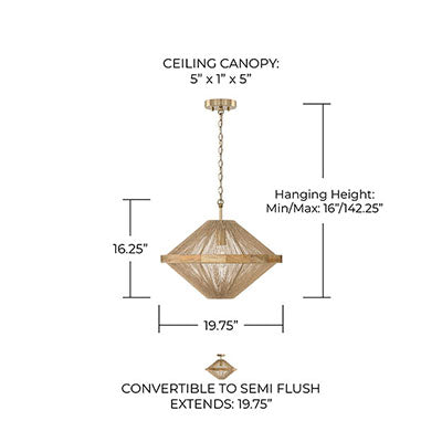 Maya Closed Dual Mount Pendant Wood and Brass