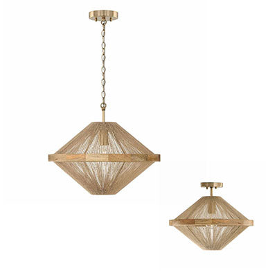 Maya Closed Dual Mount Pendant Wood and Brass