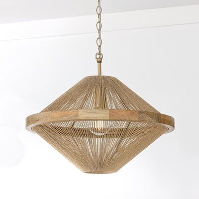 Maya Closed Dual Mount Pendant Wood and Brass