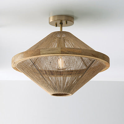 Maya Closed Dual Mount Pendant Wood and Brass