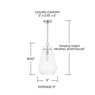 Lee Pendant – Crystal-Inspired Teardrop Glass with Brushed Nickel Finish