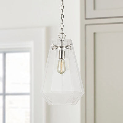 Lee Pendant – Crystal-Inspired Teardrop Glass with Brushed Nickel Finish