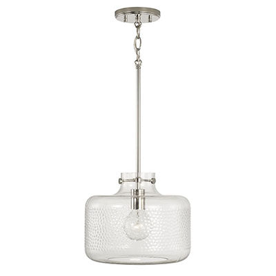 Brighton 1-Light Pebbled Pendant – Polished Nickel with Glass Cloche