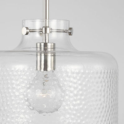 Brighton 1-Light Pebbled Pendant – Polished Nickel with Glass Cloche