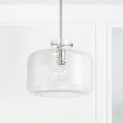 Brighton 1-Light Pebbled Pendant – Polished Nickel with Glass Cloche