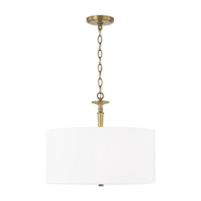 Capital Lighting — Abbie 3-Light Pendant with White Fabric Drum Shade and Aged Brass Detailing