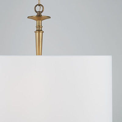 Capital Lighting — Abbie 3-Light Pendant with White Fabric Drum Shade and Aged Brass Detailing
