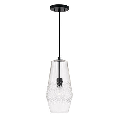 Dena Pendant – Diamond Embossed Glass with Matte Black Finish