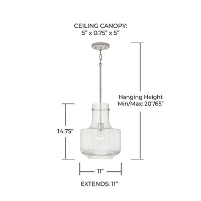 Nyla Pendant – Fluted Glass Tulip Silhouette in Polished Nickel