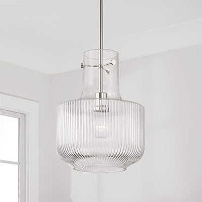 Nyla Pendant – Fluted Glass Tulip Silhouette in Polished Nickel