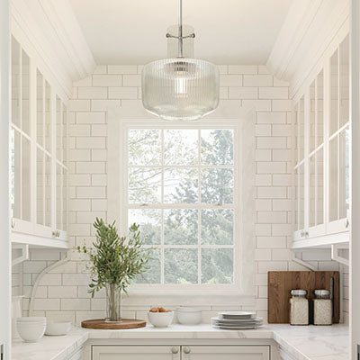 Nyla Pendant – Fluted Glass Tulip Silhouette in Polished Nickel