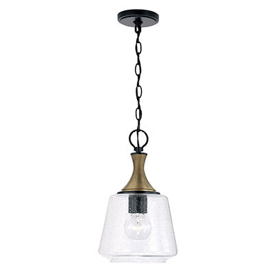 Amara Glass Pendant – Seeded Glass with Matte Black and Brass Accents