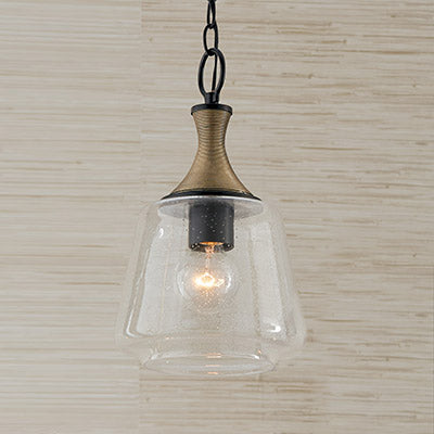 Amara Glass Pendant – Seeded Glass with Matte Black and Brass Accents