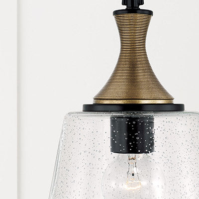 Amara Glass Pendant – Seeded Glass with Matte Black and Brass Accents