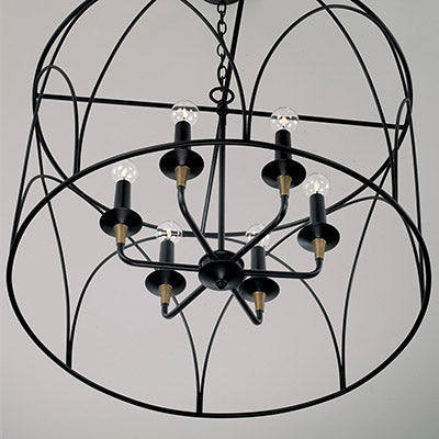 Amara 6-Light Drum Pendant – Matte Black with Brass Accents