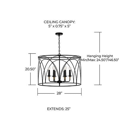 Amara 6-Light Drum Pendant – Matte Black with Brass Accents