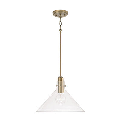 Greer Pendant – Midcentury Modern with Aged Brass & Clear Glass