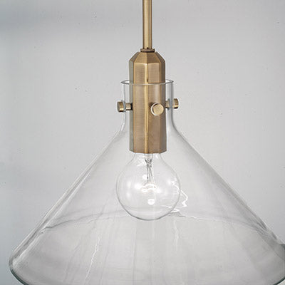 Greer Pendant – Midcentury Modern with Aged Brass & Clear Glass