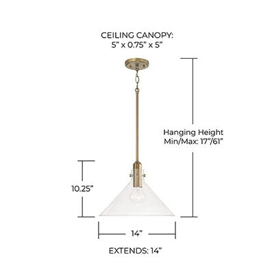 Greer Pendant – Midcentury Modern with Aged Brass & Clear Glass