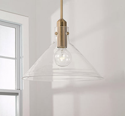 Greer Pendant – Midcentury Modern with Aged Brass & Clear Glass